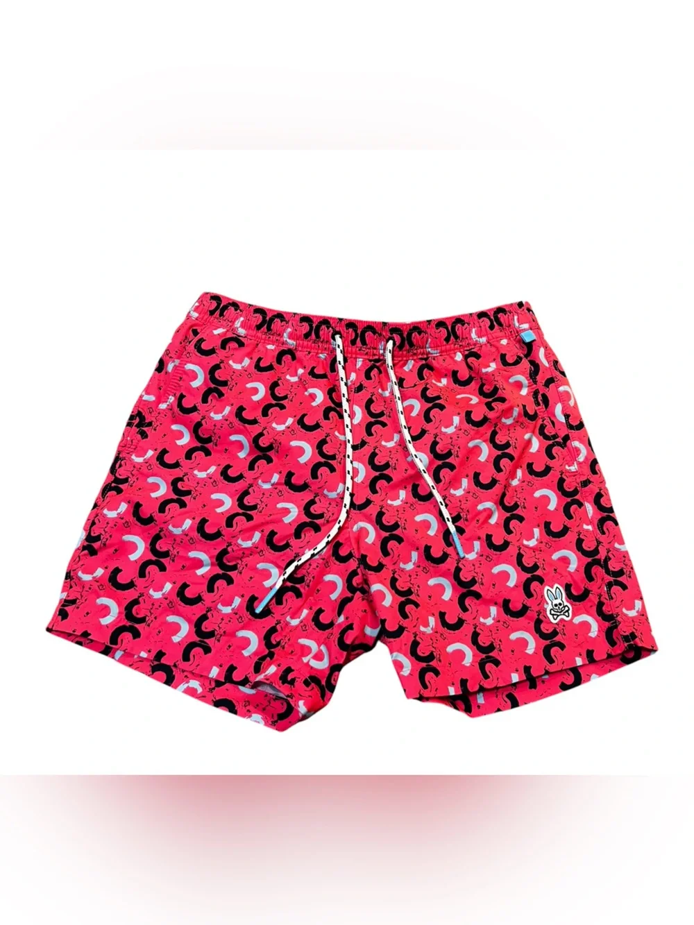Psycho Bunny Men’s Shingle Mesh Lined Hot Pink Patterned Swim Trunks- Size XS